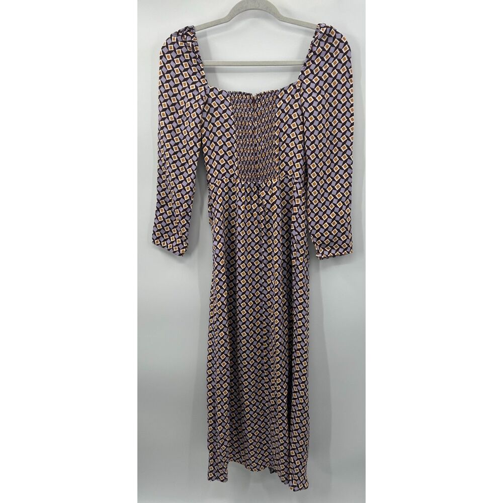 Reformation Hilda Midi Dress Long Sleeves Plaza Print Purple Abstract Size 2 - Picture 4 of 6